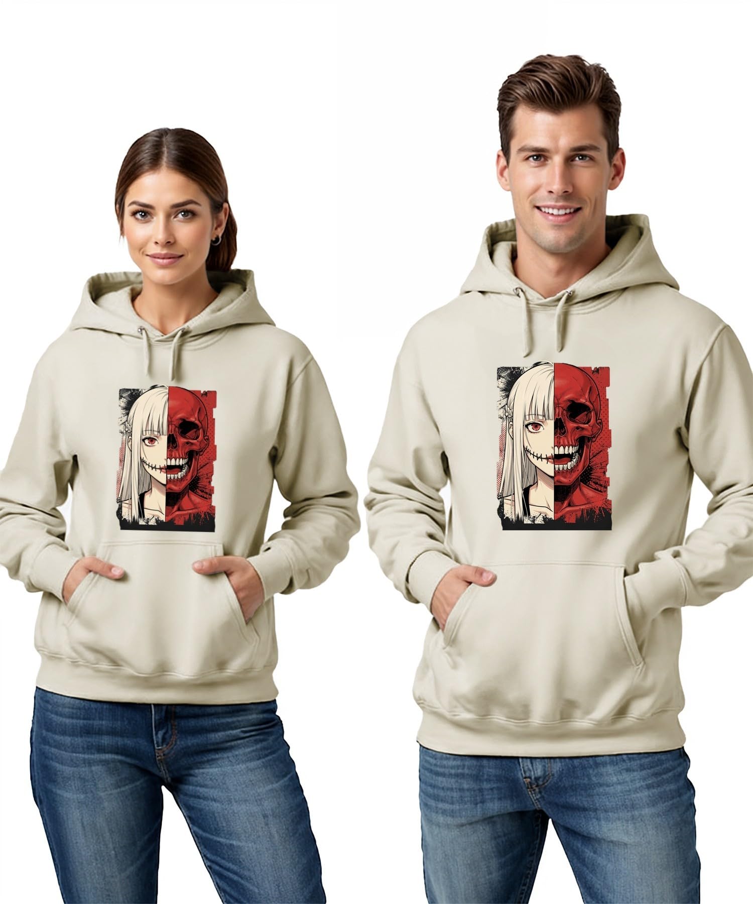 Anime dziewczęca czerwona trupia czaszka rozdzielona bluza z kapturem, natura, XL