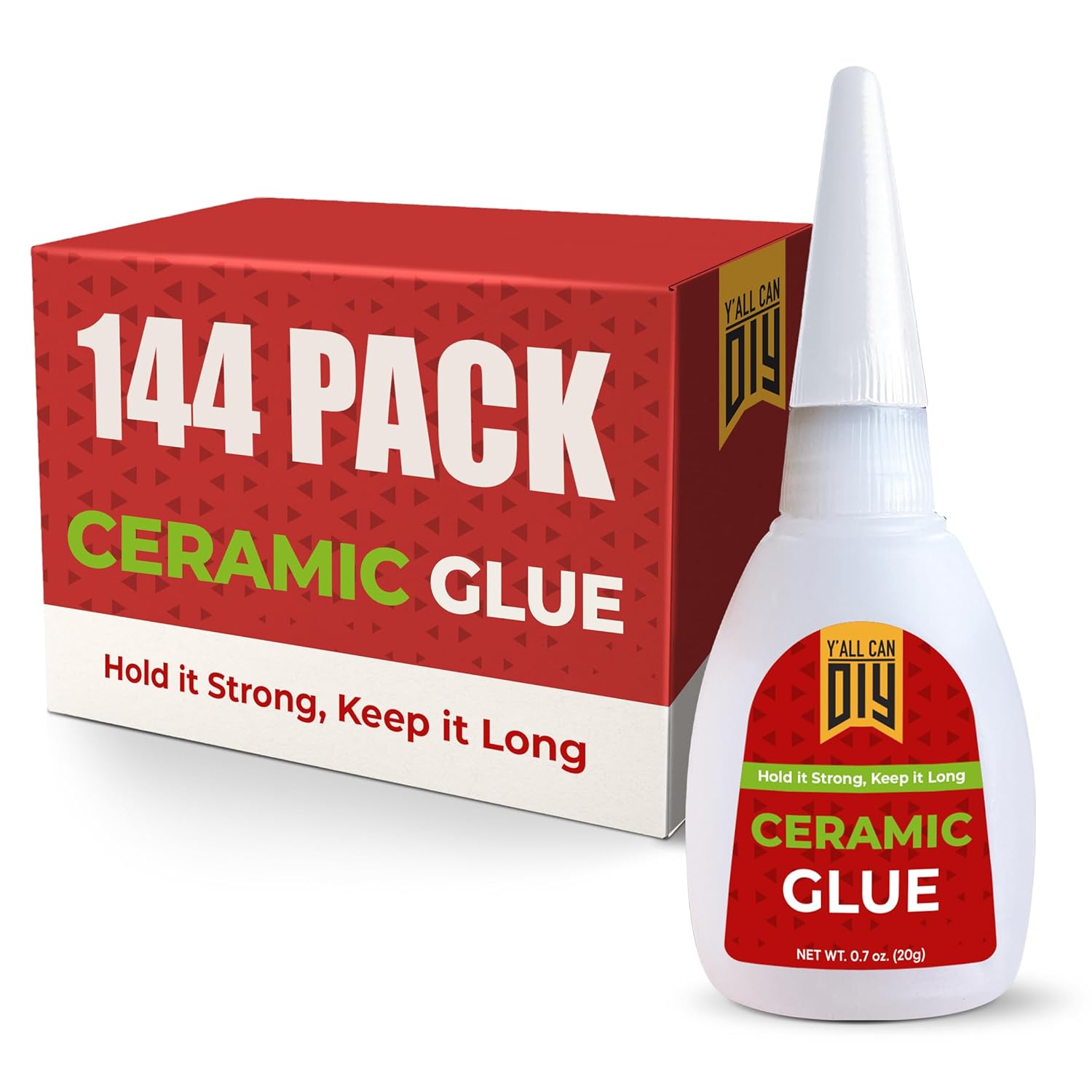 Y'allCanDiy Waterproof Super Glue for Ceramic 144 Pk x .7 Oz. (20g) - Ceramic Glue Repair for Pottery, No Smell After Cure. Best Cyanoacrylate Based Adhesive for China and Porcelain