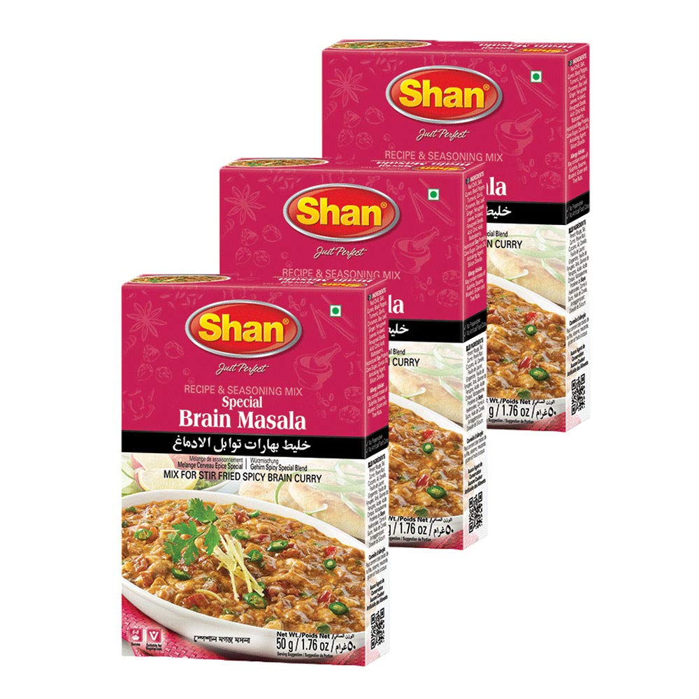 Shan Special Brain Recipe and Seasoning Mix 1.76 oz (50g) - Spice Powder for Stir Fried Spicy Brain Curry - Suitable for Vegetarians - Airtight Bag in a Box (Pack of 3)