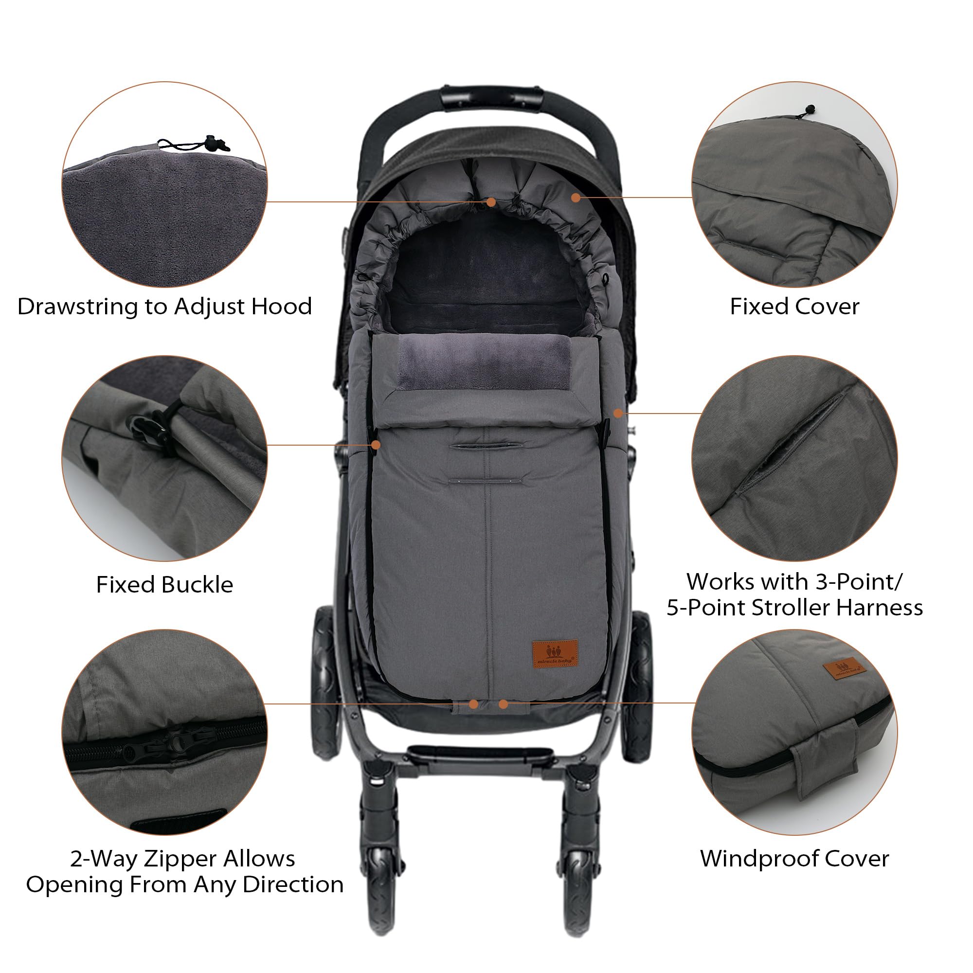 Chanceliere Universelle pour Poussette Imperméable et Coupe-Vent Couverture pour Poussette Sac de Couchage Bébé Hiver Accessoire Poussette (Gris)