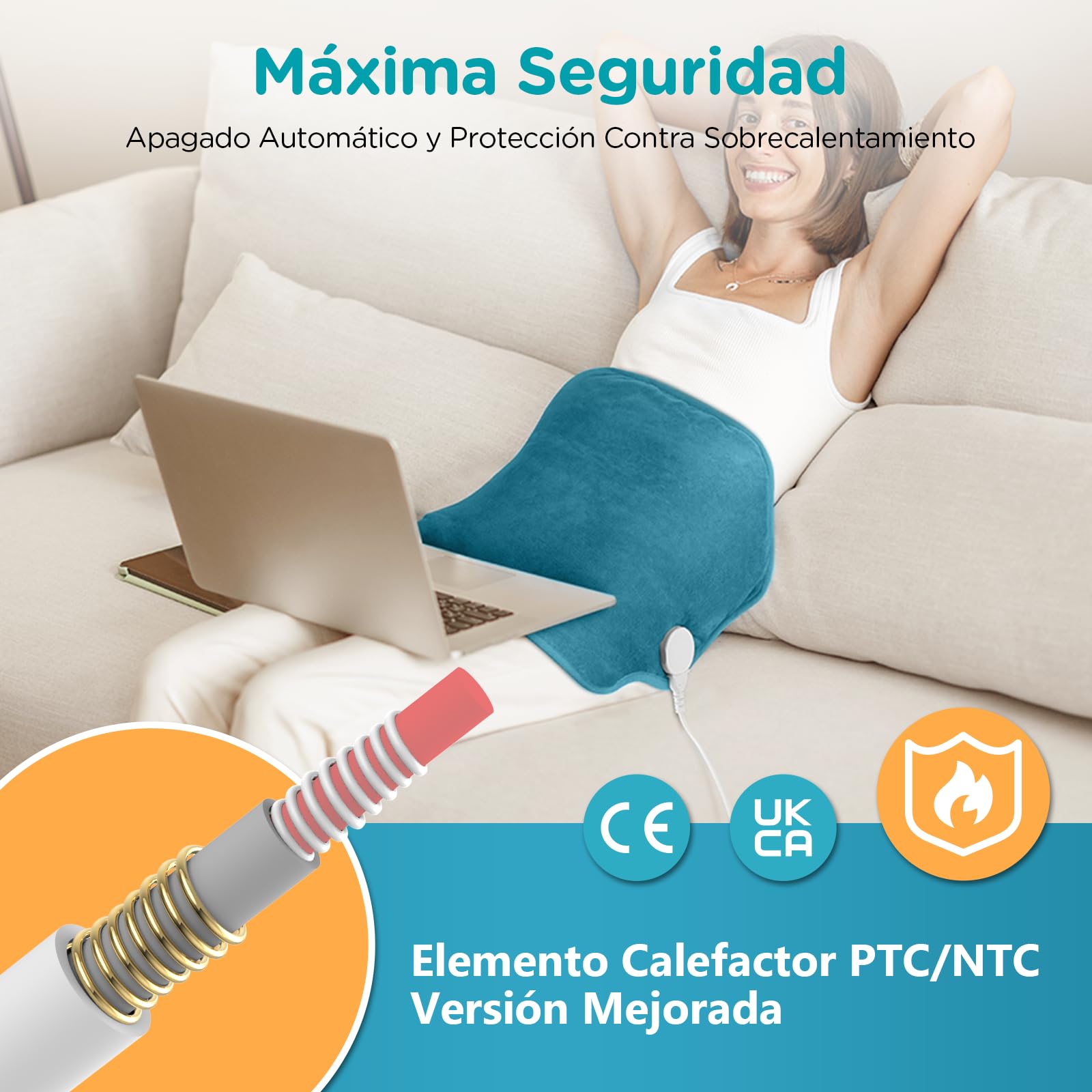 Comfytemp Grande Manta Electrica Lumbar, 9 Niveles de Temperatura, 11 Temporizadores, 39x61 cm Almohadilla Electrica para Espalda y Abdomen, Lavable, san Valentin Regalo (Tamaño Máximo : 120 cm)