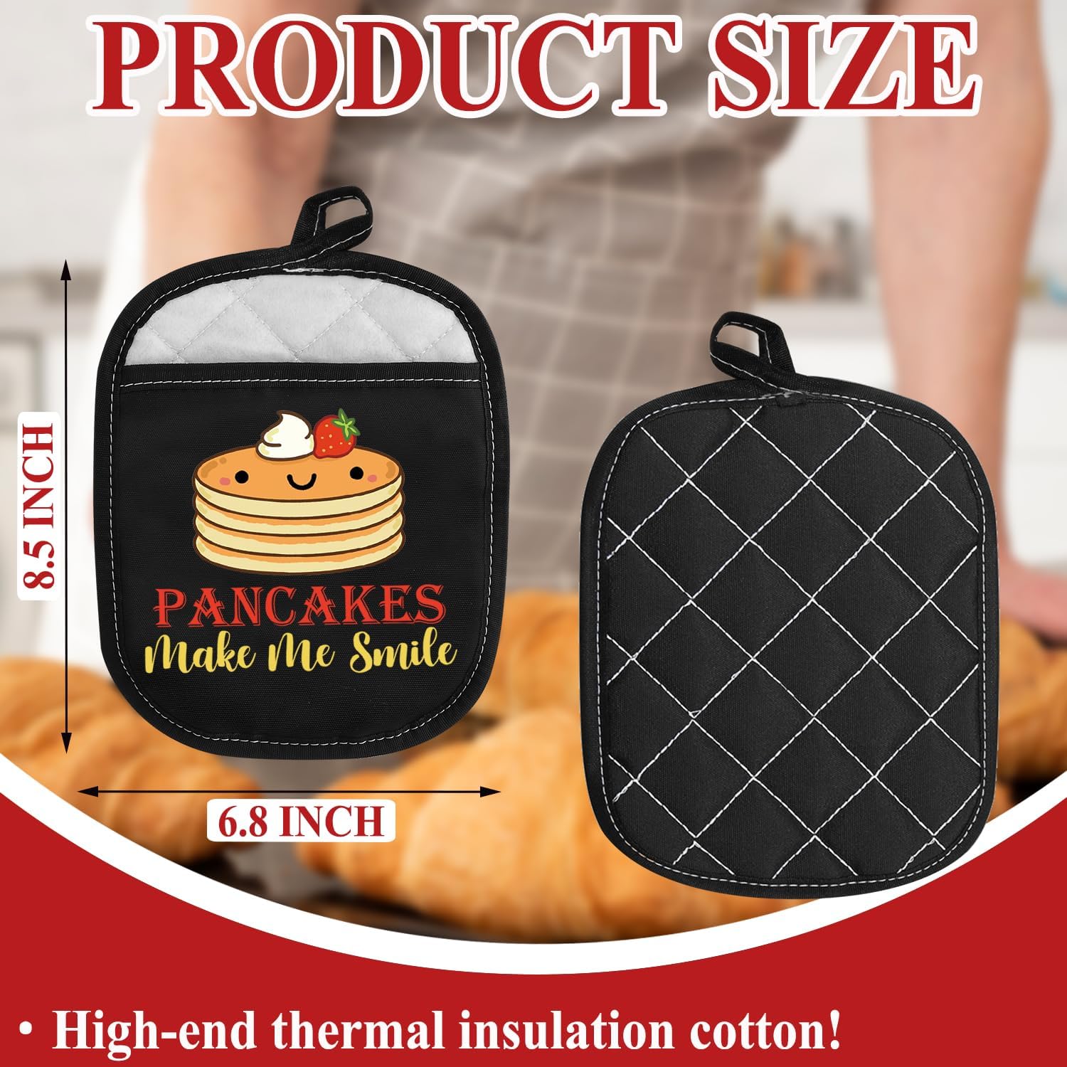 VAMSII Breakfast Food Lover Gift Pancake Maker Pot Holder Hot Pads Pancake Lover Oven Mitt with Pocket Kawaii Pancake Gift (Pancake Maker P)