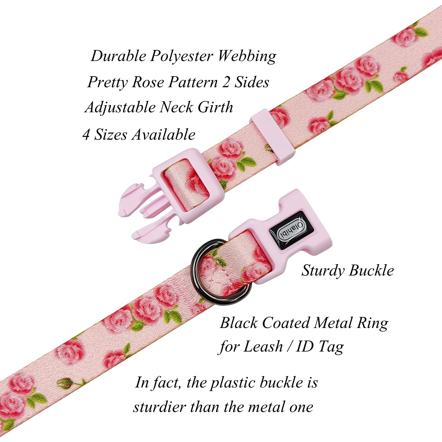 Olahibi Dog Collar and Leash Combo Set, Floral Pattern, Polyester Material, 150CM Matching Leash, for Small Dogs.(S, Pink Rose) - Image 4