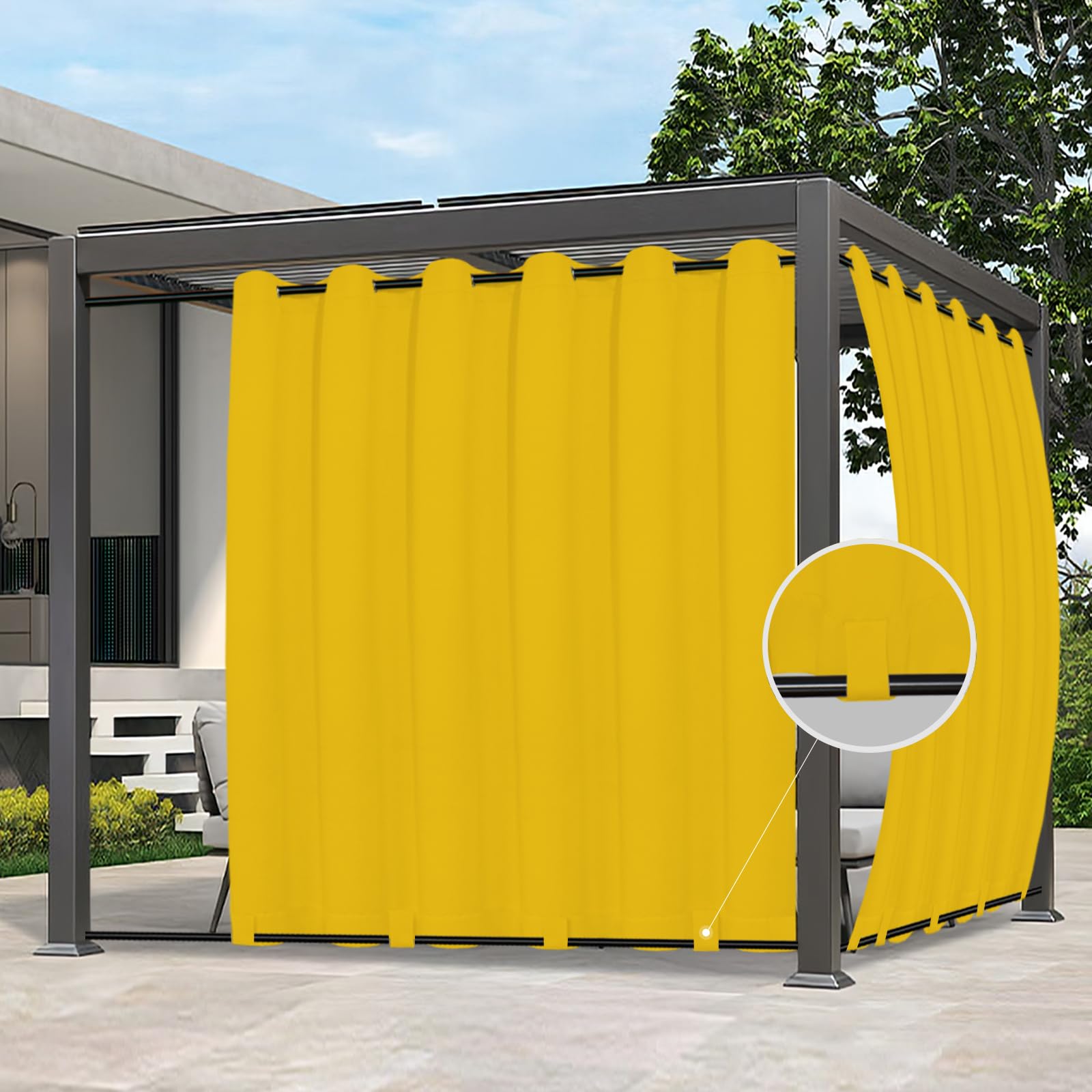 Easy-Going Outdoor Curtains for Patio 1 Panel, 110x84 inch, Yellow