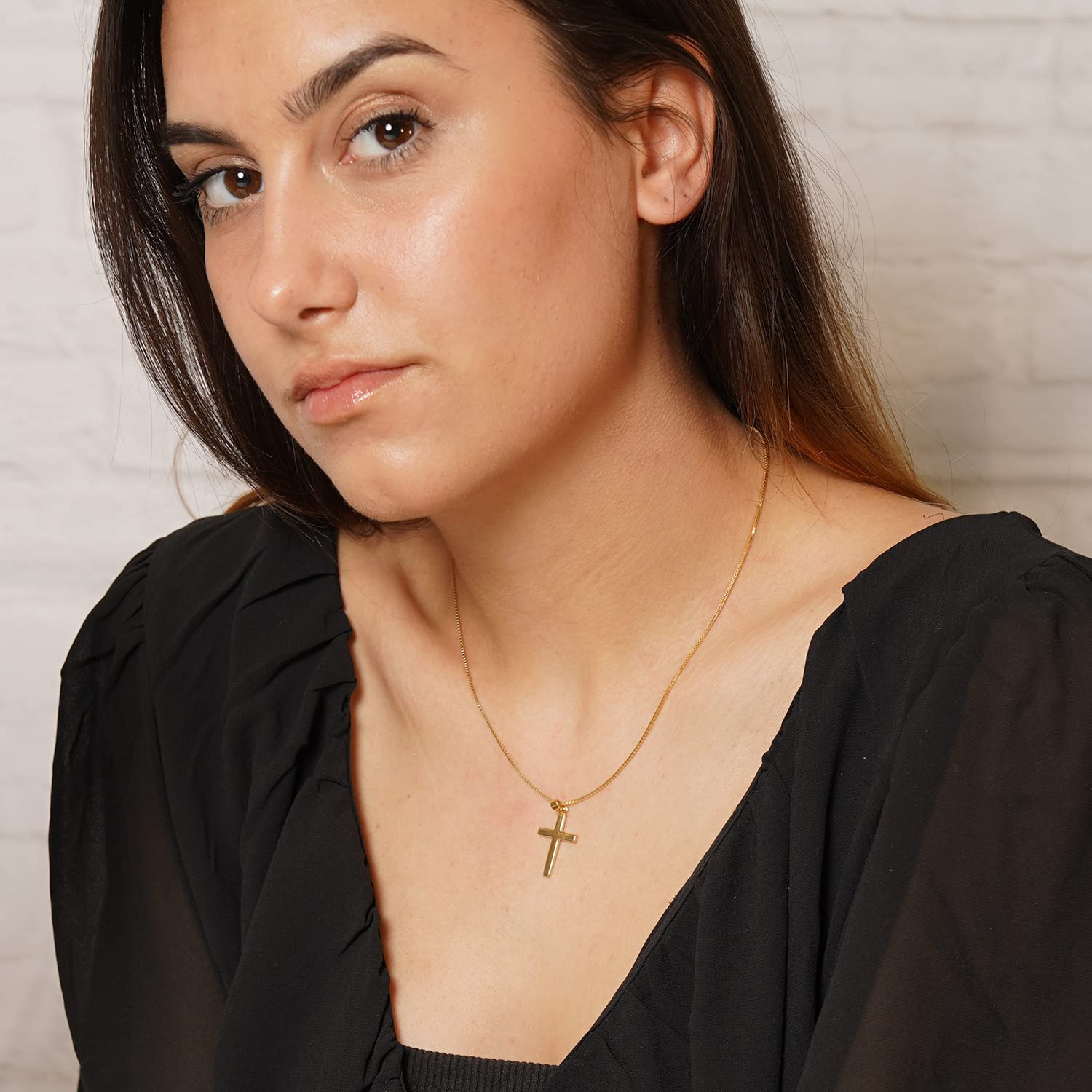 trendor Kreuz Gold 333 mit goldplattierter Venezianer Kette 08500 | Damen Halskette, Gold Anhänger, Kreuz Anhänger aus Echtgold, elegantes Geschenk