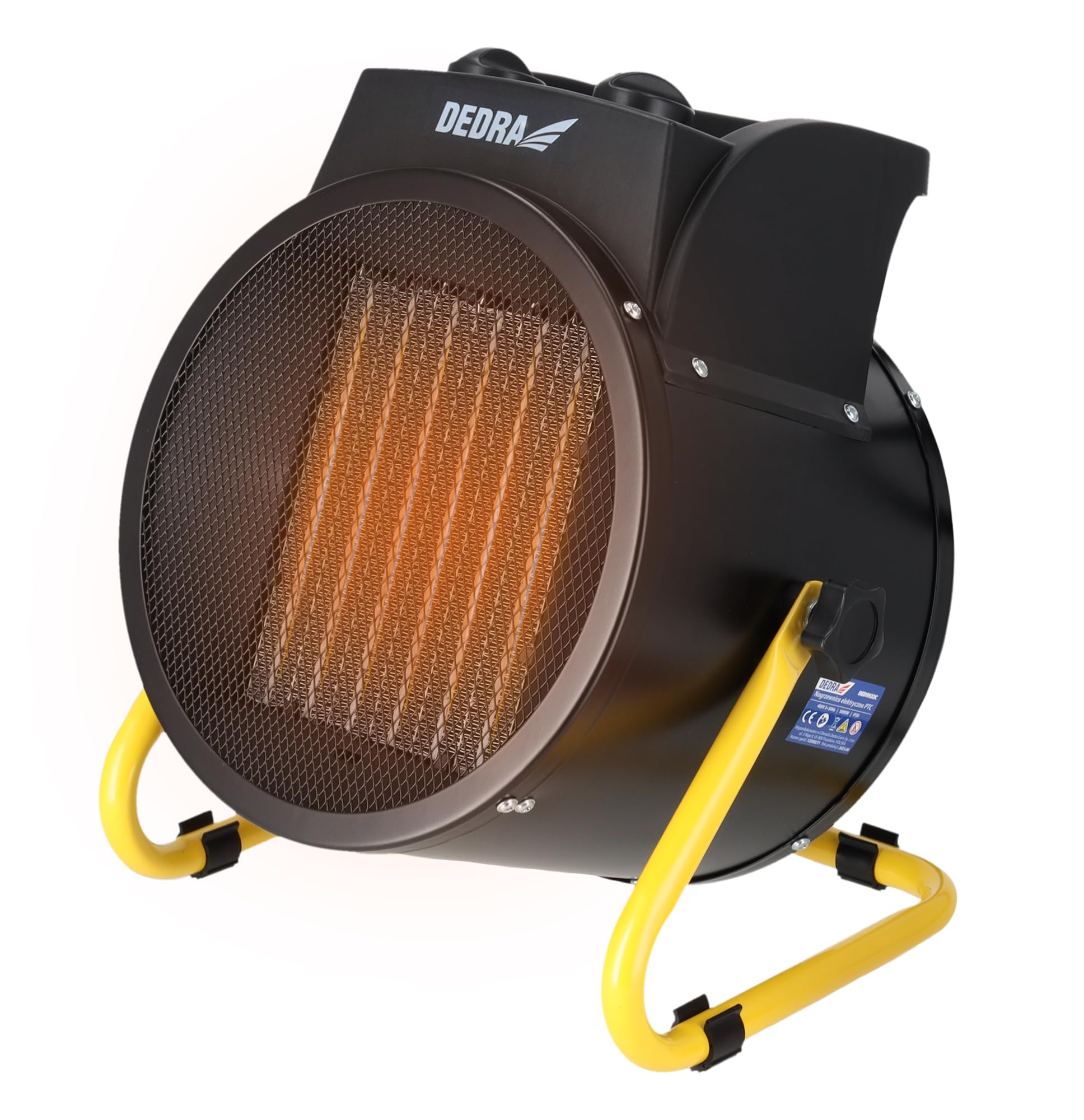 DEDRA Chauffage céramique PTC 5000 W 400 V triphasé, aérotherme électrique rond noir, radiateur soufflant industriel pour atelier, garage, entrepôt et chantier