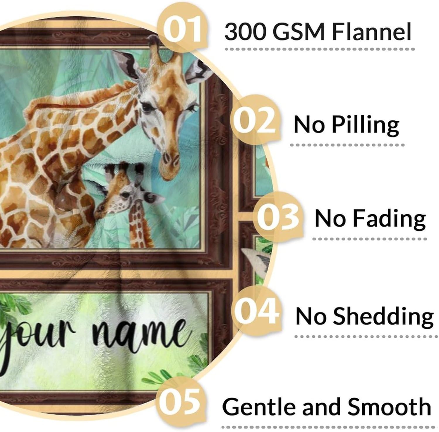 Personalized Giraffe Blanket Gifts with Name - 60"x80" Cute Throw Blanket for Adults, Kids - Brown Soft Plush Blankets for Bed, Couch & Living Room