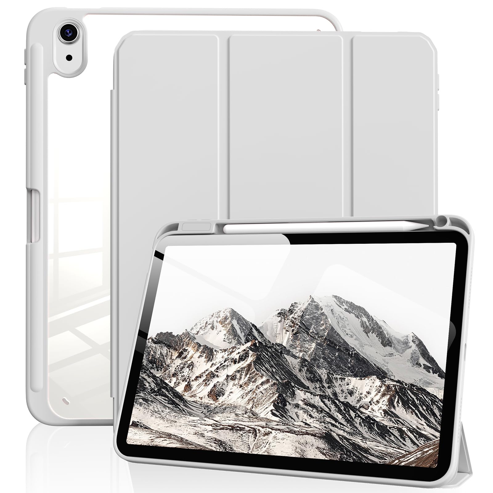 BFGTSJF Hülle für iPad (A16) 11. Generation 2025 11 Zoll/iPad 10. Generation 2022 10,9 Zoll mit Stifthalter, Auto Schlaf/Aufwach, transparenter Hartschale, Weiches TPU Rückseite Schutzhülle, Grau