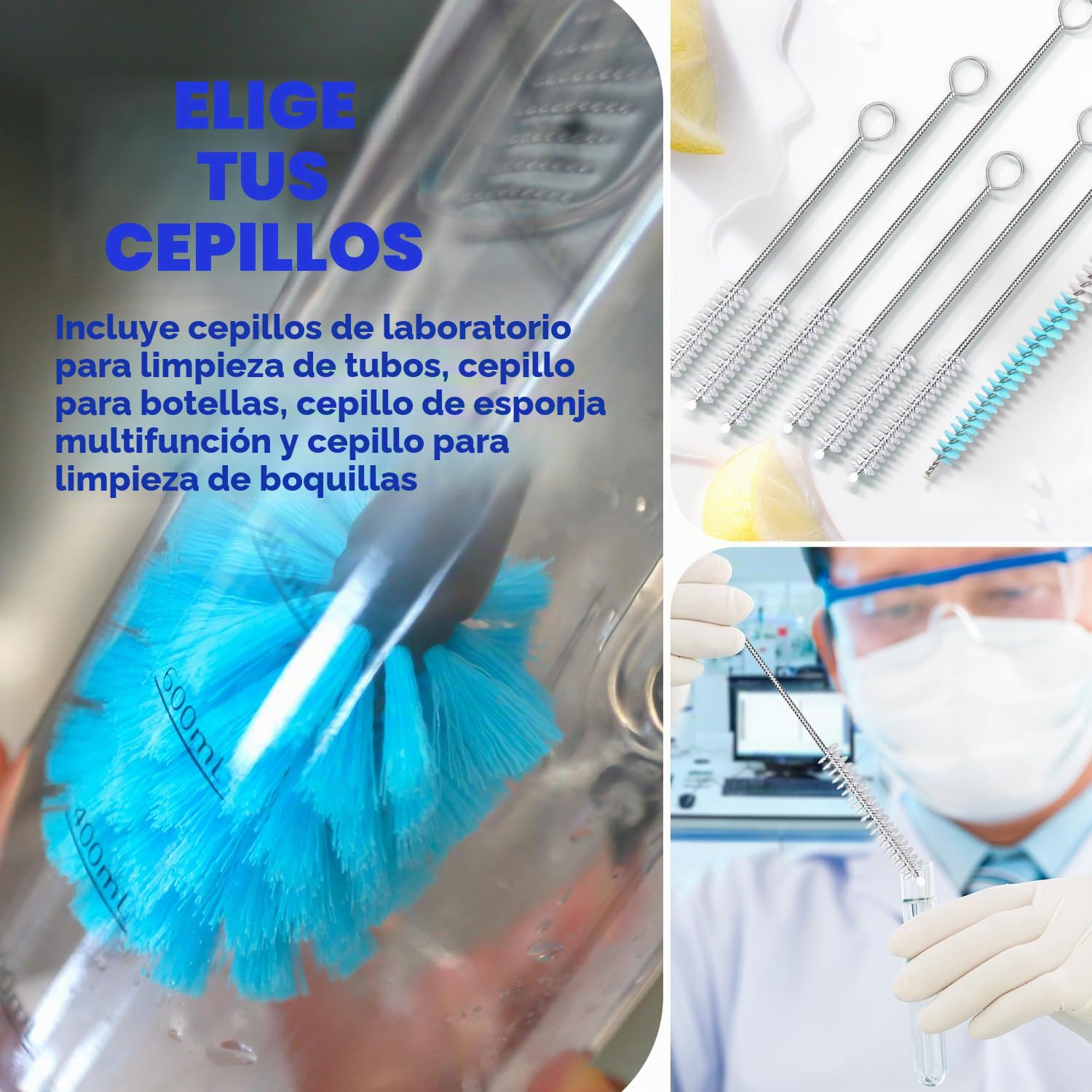 Holikme Juego de 8 cepillos de limpieza para botellas, limpiador de botellas de mango largo para lavar botellas de cerveza de cuello estrecho, decantador de vino, cubierta de taza, color blanco