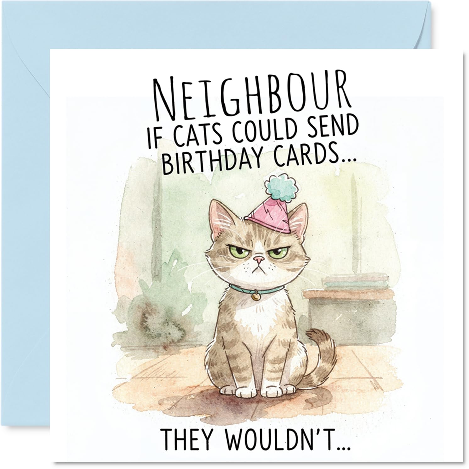 Neighbour Birthday Card - If Cats Could Give Cards - Happy Birthday Card for Neighbour from Friend Family, 145mm sassy cat illustration Bday Greeting Cards