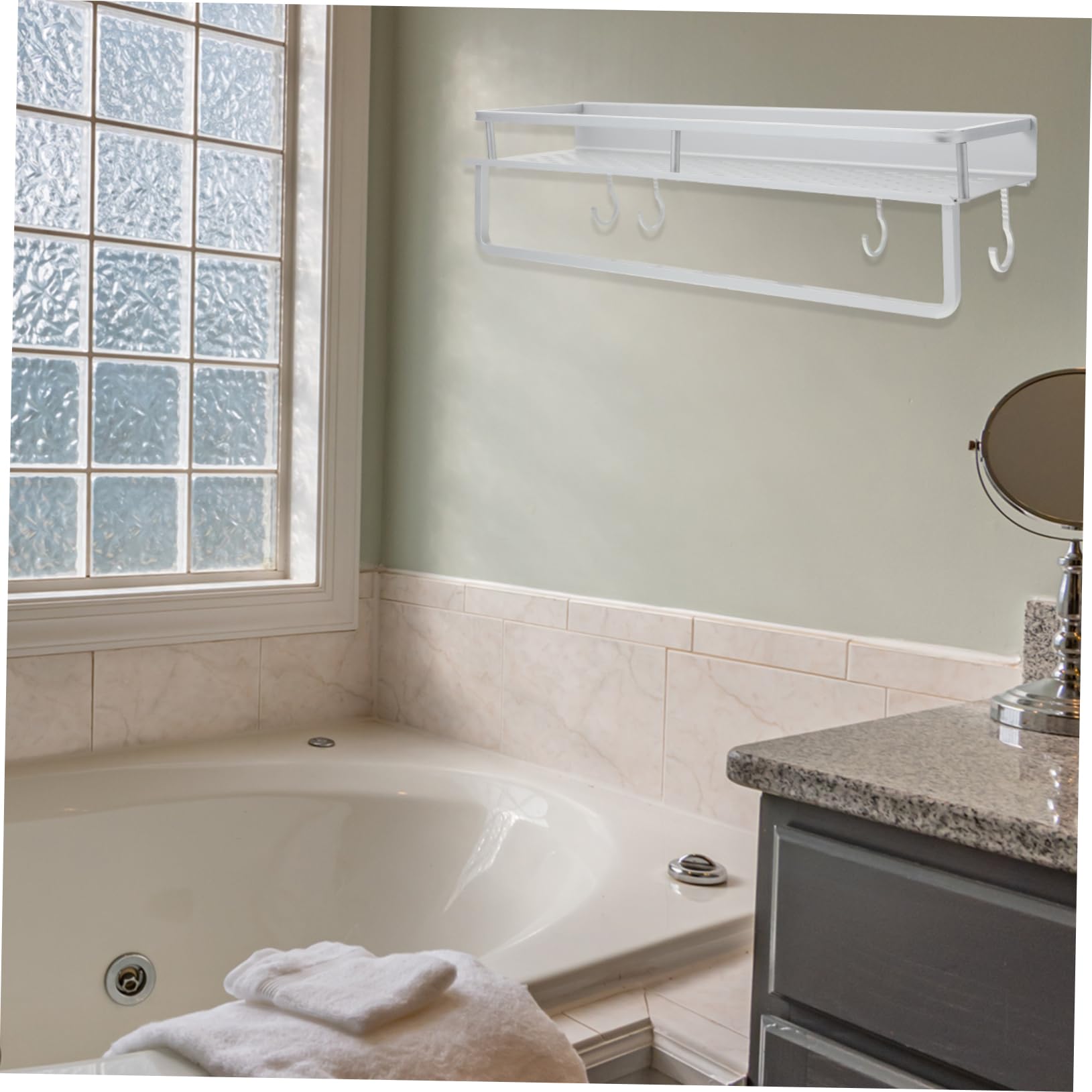 Beatifufu 1Set Wall Mounted Storage Rack Hanging Shelf for Bathroom Kitchen Thickened Design with Hooks Organization for Items and Towels