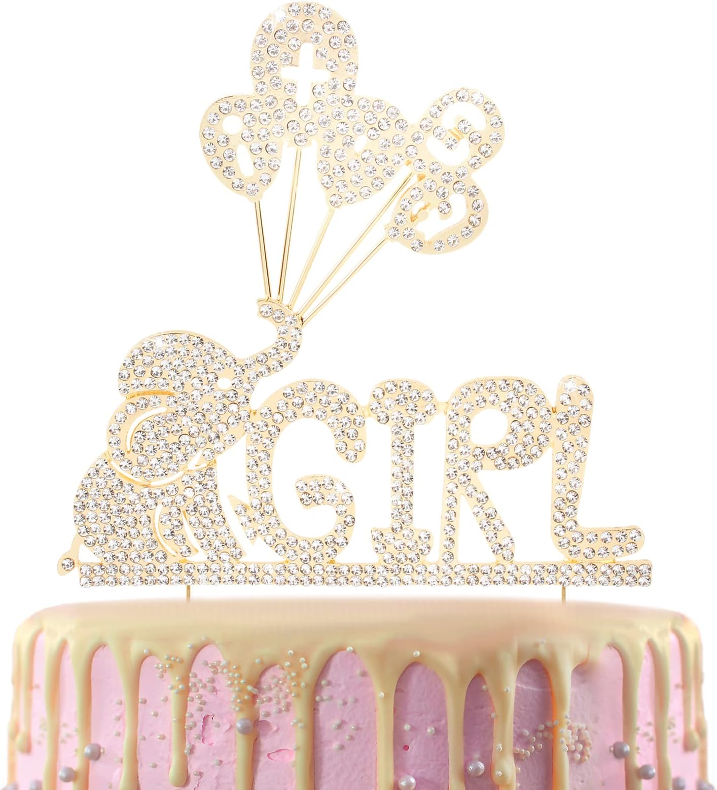 LINGTEER It's a Girl Elephant Baby Girl Rhinestone Cake Topper - Cheers to Sweet Baby Girl,Baby Shower Daughter First Bday Party Gift Decorations.- Gold