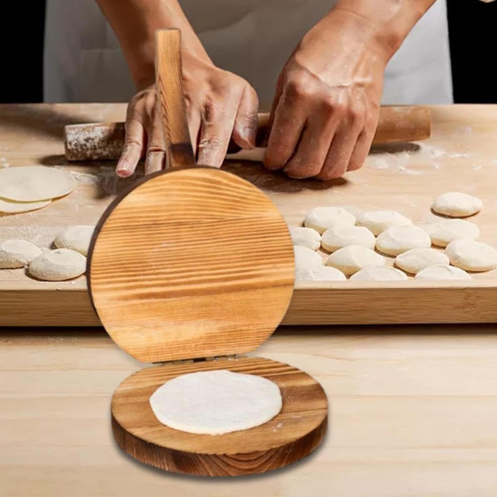 Runder Tortilla-Maker aus Hartholz, mexikanische Tortillera-Presse, Holz, Mehl-Tortilla für hausgemachte mexikanische Tortillas, Roti-Dunstabzugshaube (Beige, Einheitsgröße)