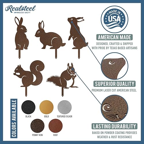 Miniatura 2 de Realsteel, Esculturas y estatuas de jardín de metal, arte de patio, decoración de parterres, decoración al aire libre, paquete de estaca de animales