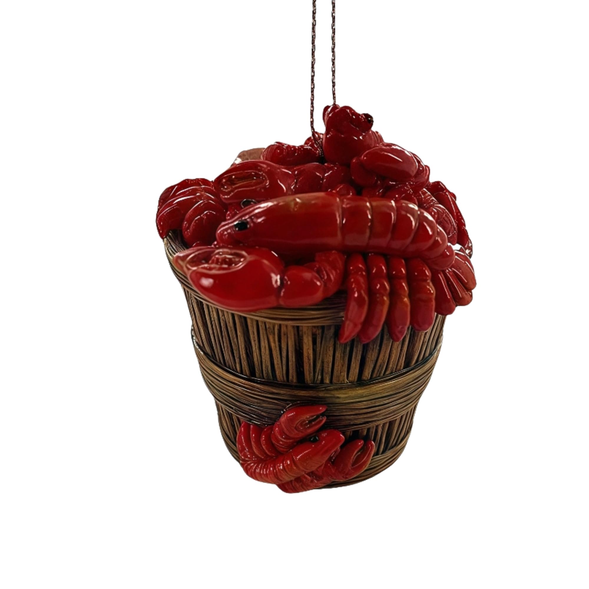 Wowser Multi Color Lobster Basket Ornament – Coastal Nautical Christmas Tree Decor, Red Lobster In Wooden Trap, Beach House Holiday Decoration