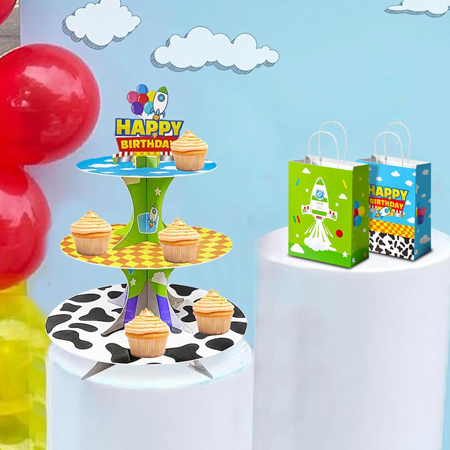 Cartoon Story Gift Bags 24PCS Cow Pattern Birthday Party Favor Paper Bags image 4
