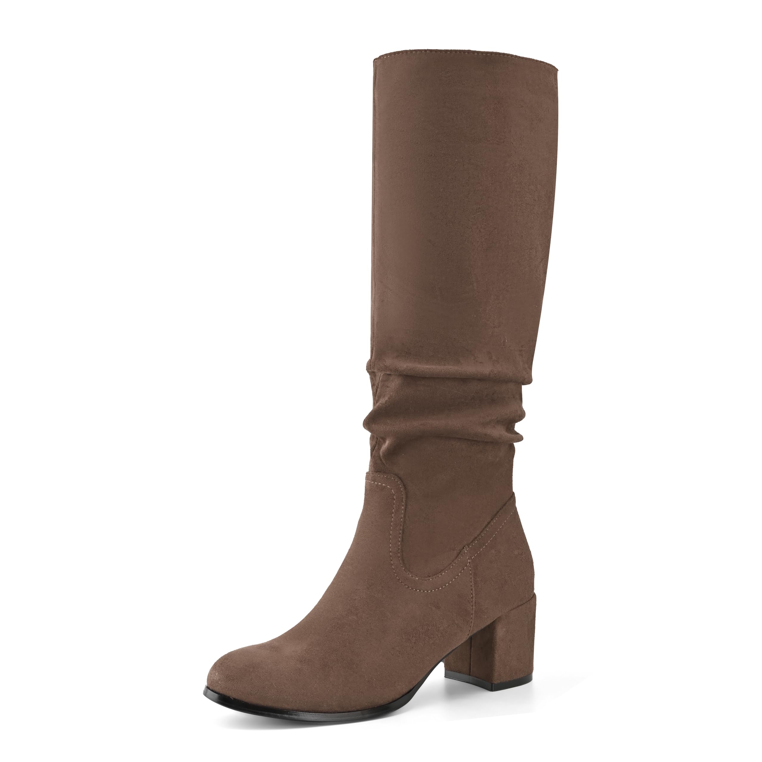 ShoeN Tale Womens Knee High Boots Chunky Heel Pointed Toe Suede Slouch Winter Shoes with Side Zipper