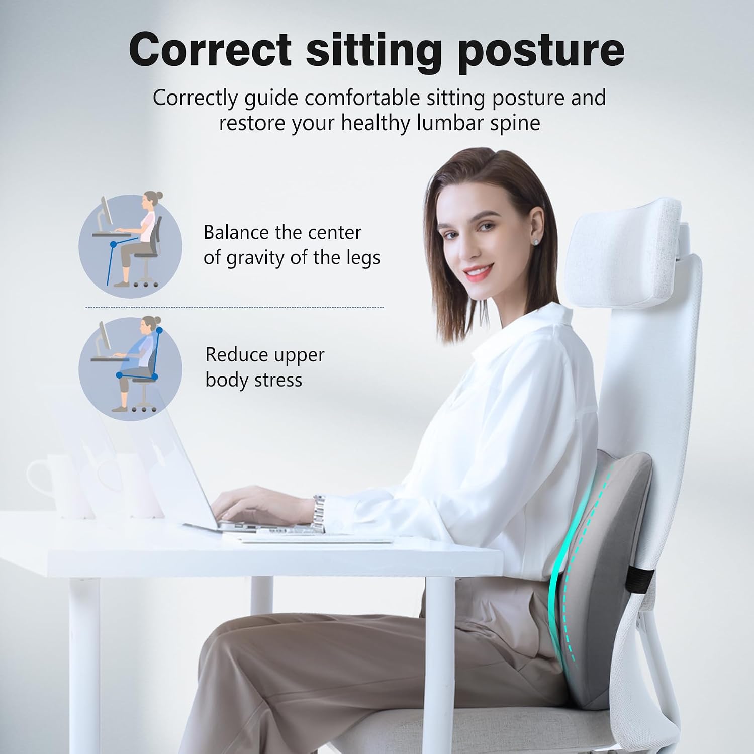 Lumbar Support Pillow for Office Chair, Memory Foam Back Support Pillow Cushion for Back Pain Relief, Lumbar Chair Pillow with Adjustable Strap for Car, Office, Computer, Gaming Chair (Grey)