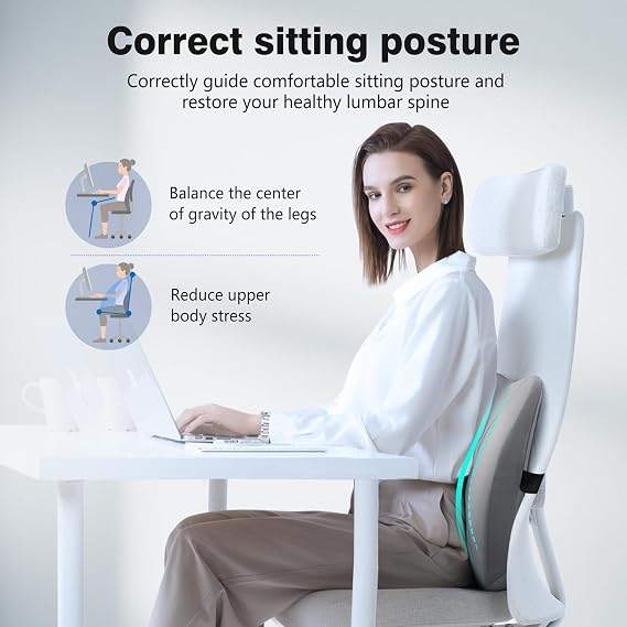 Lumbar Support Pillow for Office Chair, Memory Foam Back Support Pillow Cushion for Back Pain Relief, Lumbar Chair Pillow with Adjustable Strap for Car, Office, Computer, Gaming Chair (Grey)