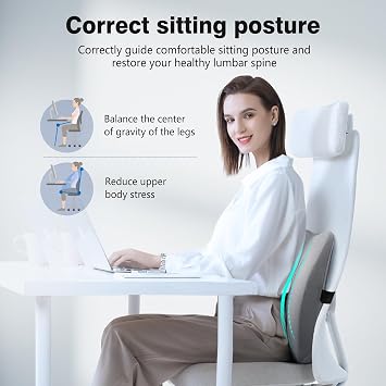 Lumbar Support Pillow for Office Chair, Memory Foam Back Support Pillow Cushion for Back Pain Relief, Lumbar Chair Pillow with Adjustable Strap for Car, Office, Computer, Gaming Chair (Grey)