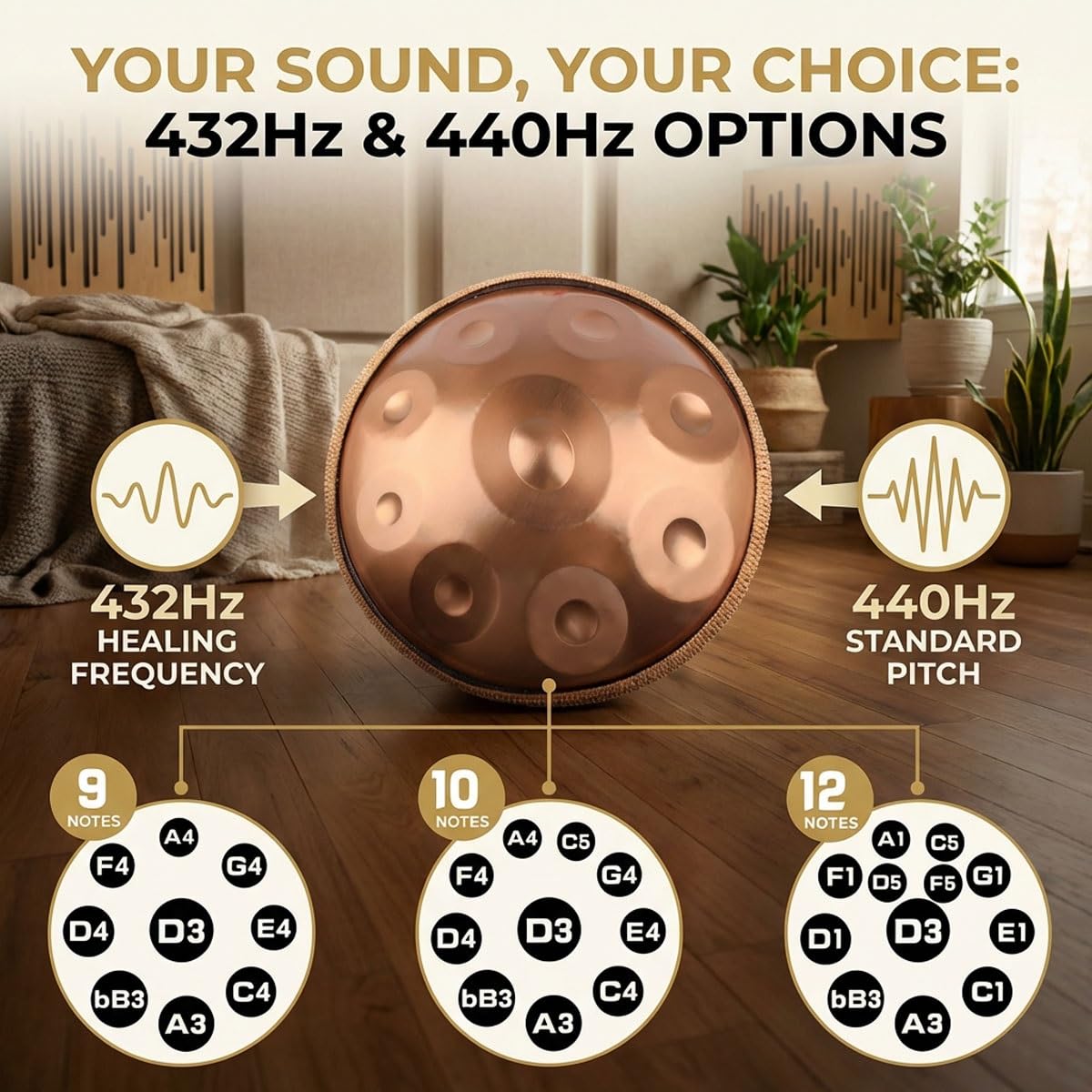 Amazon | ハンドパン 432Hz 22インチ 9音 Dマイナー, 窒化鋼
