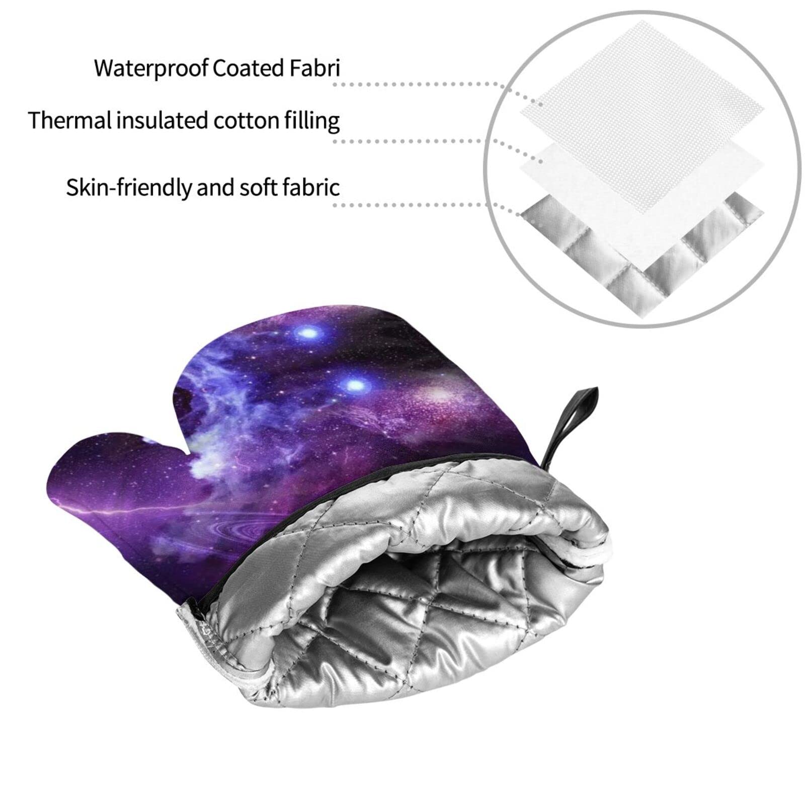 Maniques Cuisine Résistantes à La Chaleur – Lot De 2 – Motif Galaxy – Doublure Coton Antidérapant - 4