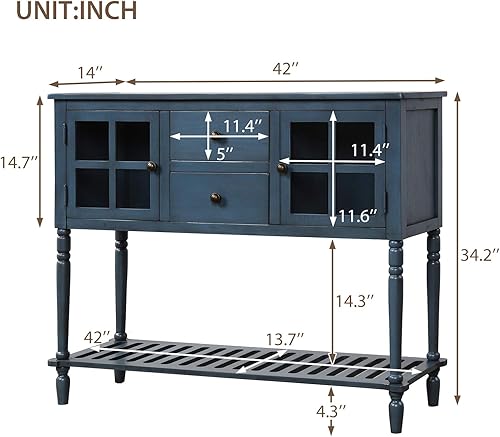 Miniatura 2 de Merax Mesa de sofá, mesa de buffet, mesas de consola con dos cajones de almacenamiento, dos armarios y estante inferior, aparador de buffet para