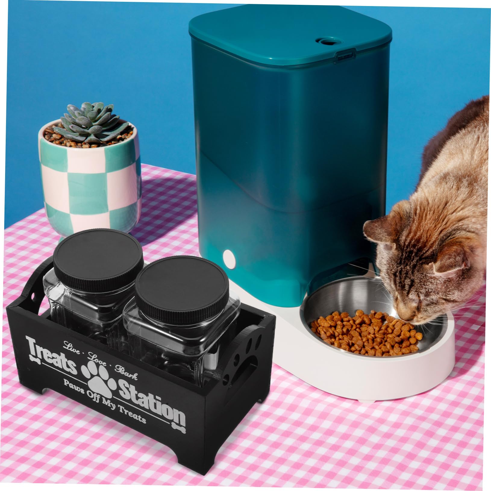 Kisangel Holz Futterdosenhalter Für Haustiere Aufbewahrungsbox Für Hundeleckerlis Luftdichte Behälter Organizer Für Leckerlis Tisch-station Für Snacks Und Futter