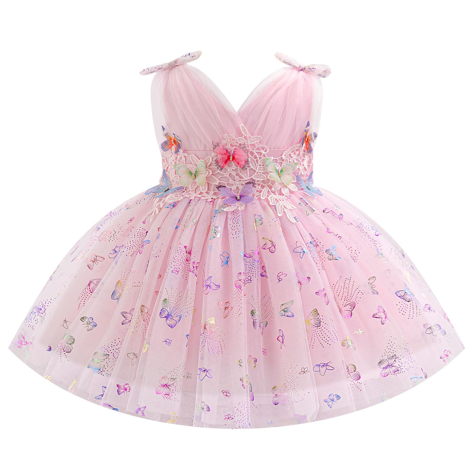 IBTOM CASTLE Girls Butterfly Dress for Wedding Toddlers Flower Girls Dress V-Neck Princess Party Dress Pageant Gown