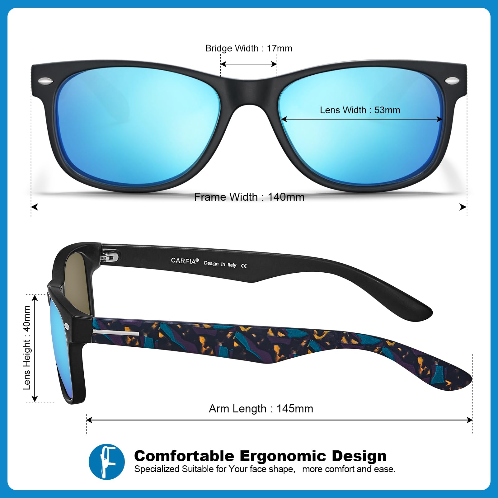Carfia Occhiali da Sole Polarizzati da Uomo, Protezione UV, Montatura Leggera in TR90, Occhiali da Sole Sportivi Unisex per la Corsa all Aperto CA2100