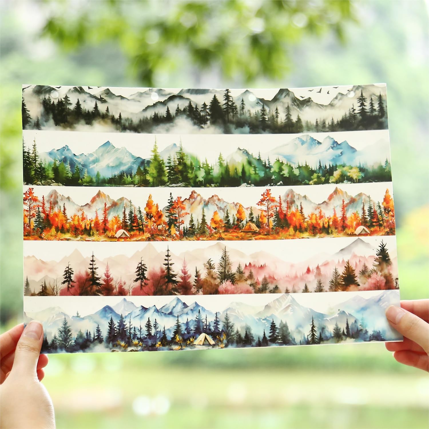 Scrapbook Accessories Tape for Mountain and Forest, 6 Rolls PET Washi Tape Set, Seasons Scrapbook Stickers for Scrapbooking, Journaling, Bullet Journal, DIY Crafts, Gift Wrapping, Painting Mountain Forest