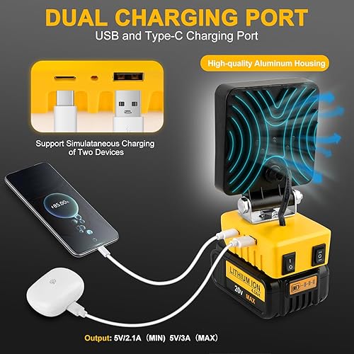 Miniatura 3 de T-SUN Luz de trabajo con batería, luz de inundación portátil recargable, luz de trabajo LED inalámbrica con agujero de trípode IP65, impermeable,