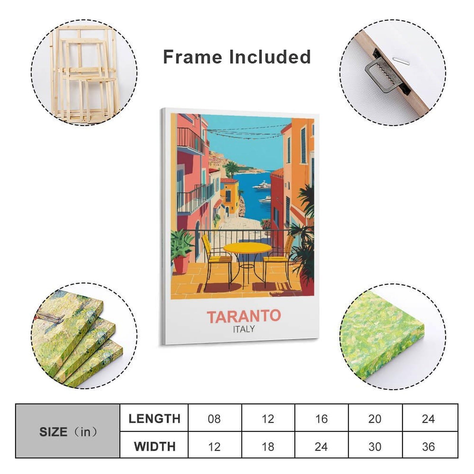 CLFMHNAS Impression sur toile vintage Tarente Italie 50 x 75 cm