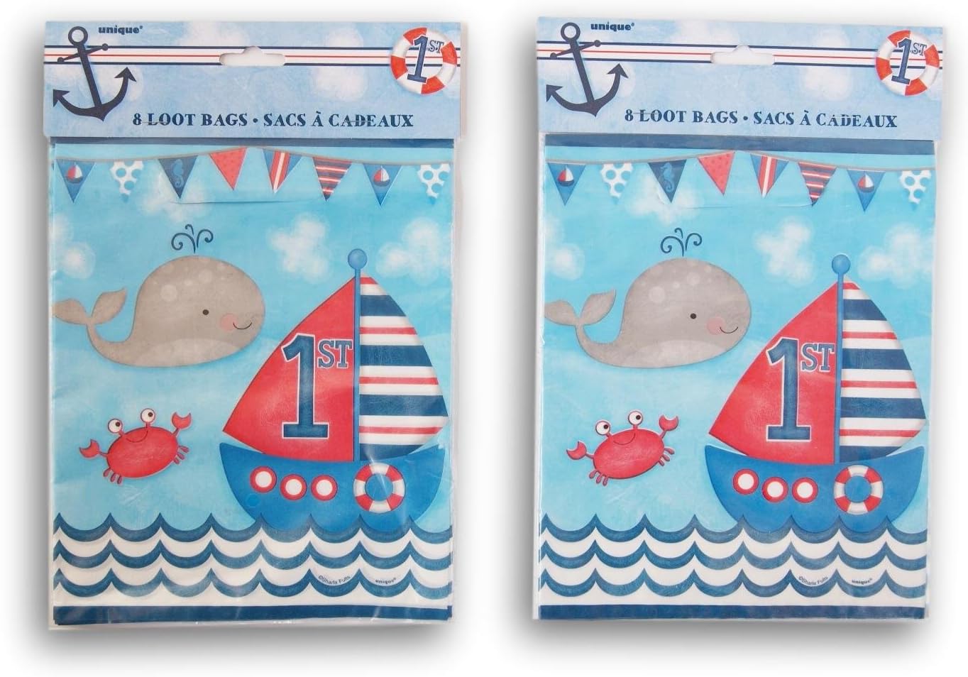 Unq Nautical Themed First Birthday Party Favor Loot Bag - 16 Count