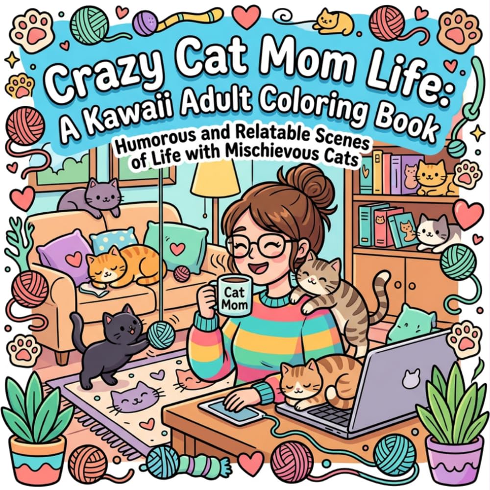 Crazy Cat Mom Life: A Funny Bold and Easy Coloring Book for Women | Cute Kawaii Cats, Everyday Chaos, and Stress Relief