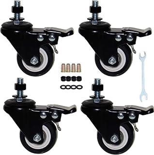2'' Caster Wheels, Swivel Stem Casters 3/8'' - 16 * 1'' (Screw Diameter 3/8'', Screw Height 1'') 330Lbs Heavy Duty Threaded Casters No Noise PU Dual Locking Castors with Brake (3/8”-18 * 25mm)