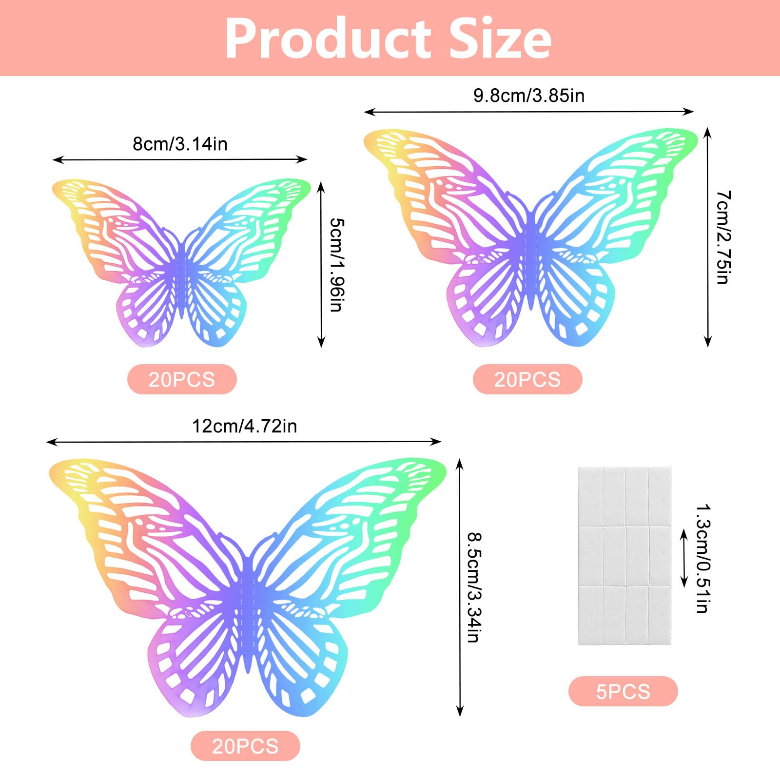 60 Stück 3D Schmetterling Aufkleber - Bunte Glitzer Schmetterlinge - Für Wanddekoration & Party Deko - Wiederverwendbar