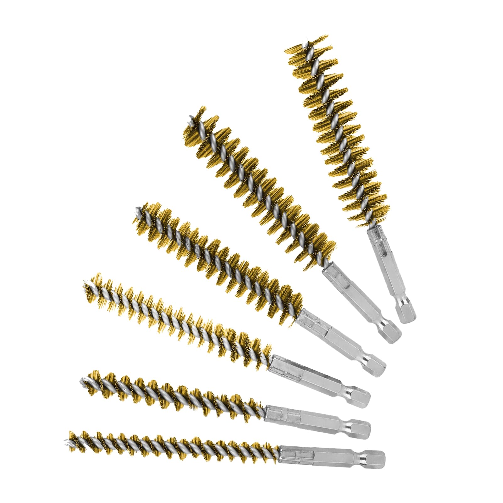 6X Brass Bore Brushes, Brush for Drill with 1/4 Inch Hex Shank, 6 Different Sizes Steel Brass Cleaning Brushes