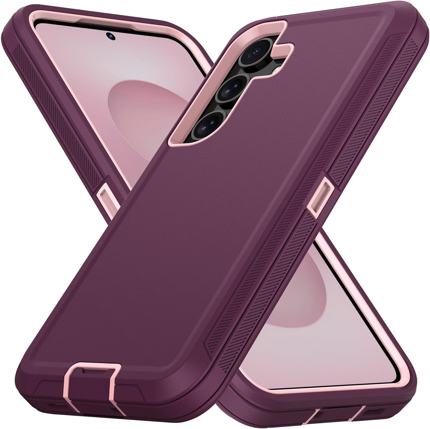 for Samsung Galaxy S25 Protective Case, Heavy Duty [Shockproof] [Dropproof] [Dustproof] Phone Case 3-Layer Rugged Hard Cover, Purple/Pink