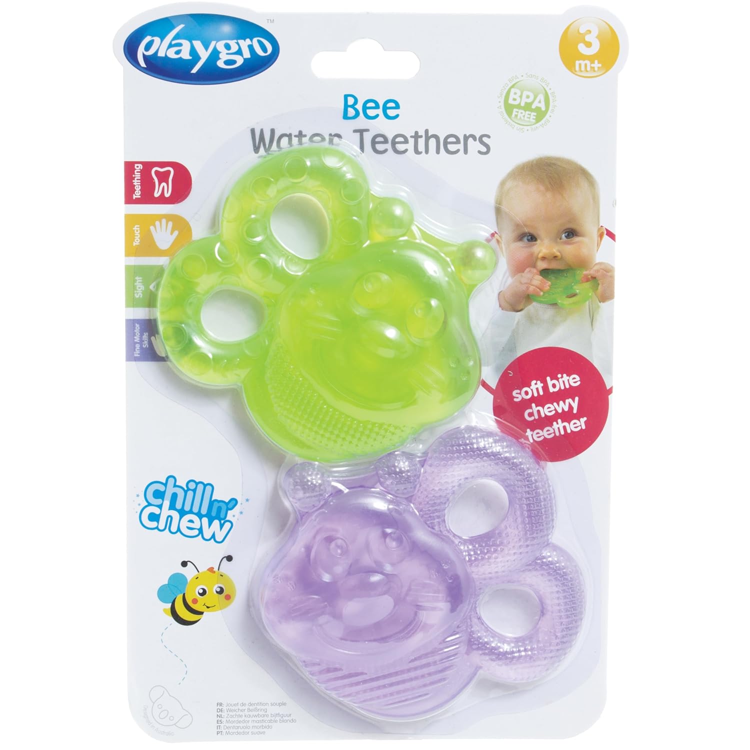 Playgro Bee Water Teether (2 Pack) for Baby Infant Toddler Children 0182213, Playgro is Encouraging Imagination with STEM/STEM for a Bright Future - Great Start for a World of Learning