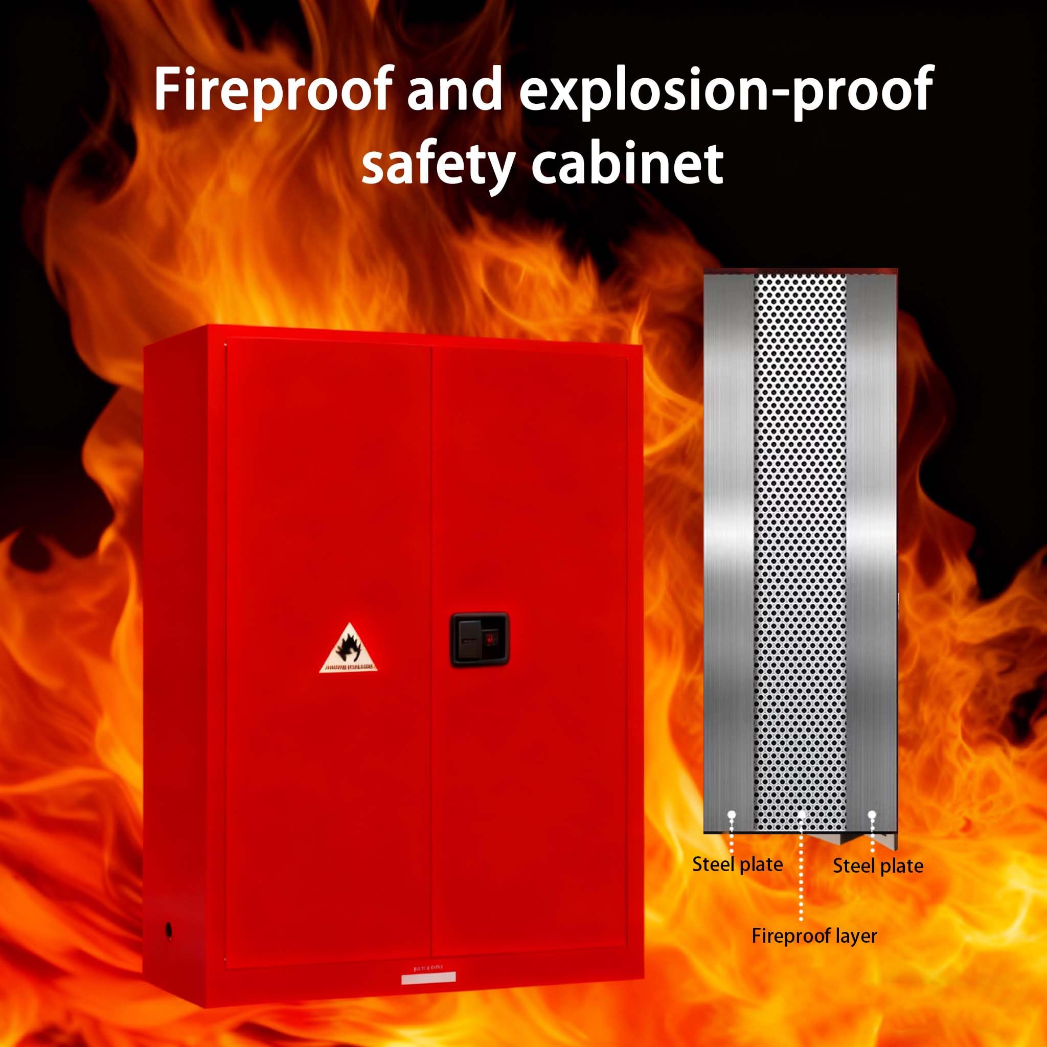 Armario de Seguridad Contra Incendios de Doble Capa, con Cerradura de Enlace de 3 Puntos y Cubeta Antigoteo para Almacenamiento de Productos Químicos Peligrosos, Armario para blue 34.96×23.23×18.11in