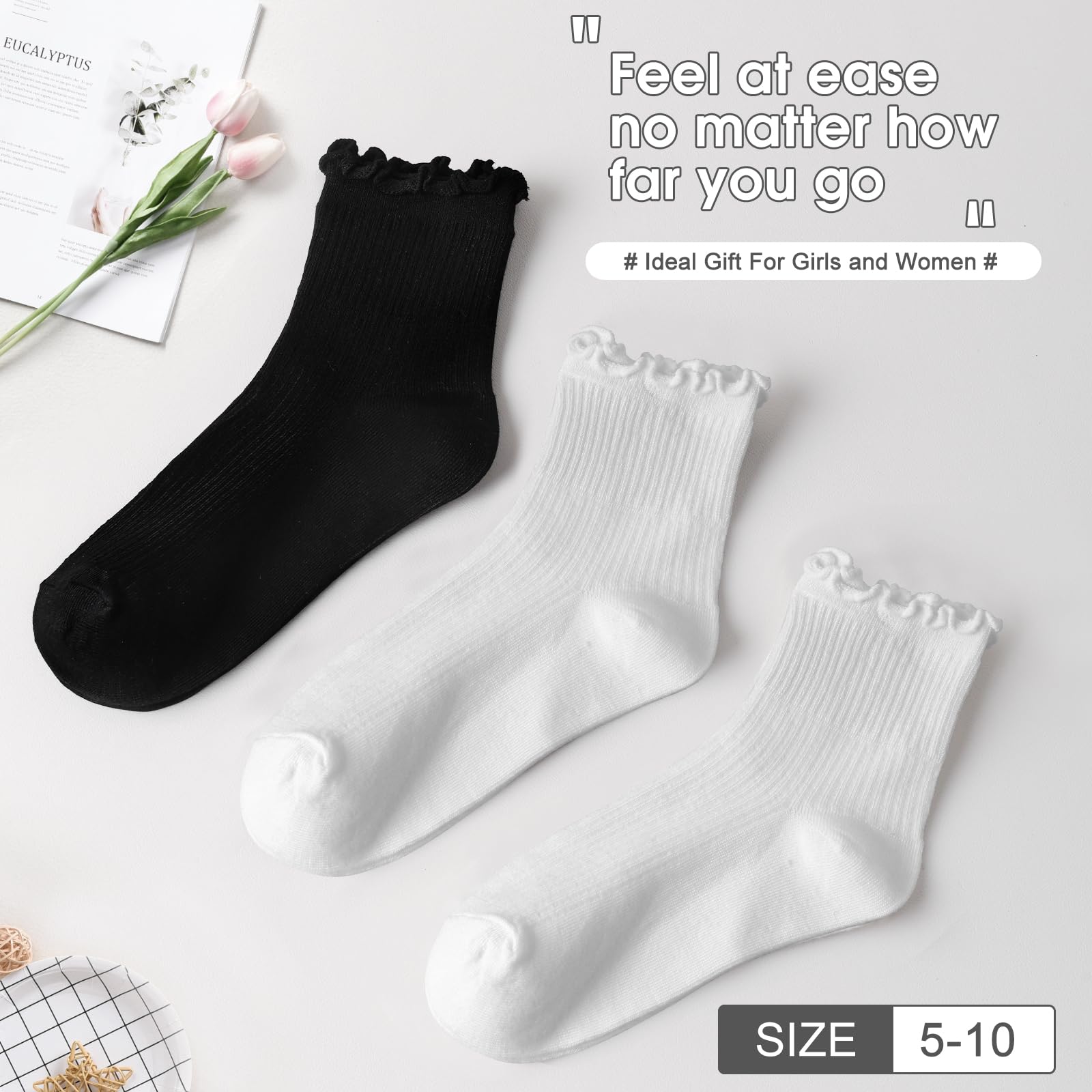 ANDERE ARTE Calcetines de tobillo con volantes para mujer, bonitos calcetines con borde de lechuga para mujer
