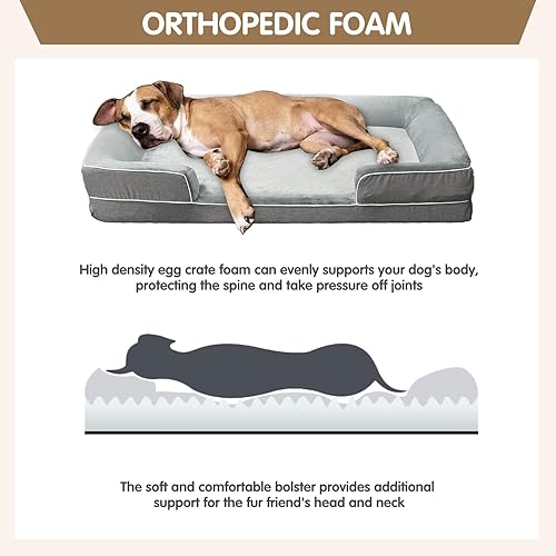 Miniatura 4 de Juego de cama ortopédica para perro con almohadas y espuma viscoelástica, cama grande de 48 x 35 pulgadas, lavable para mascotas, sofá para perro,