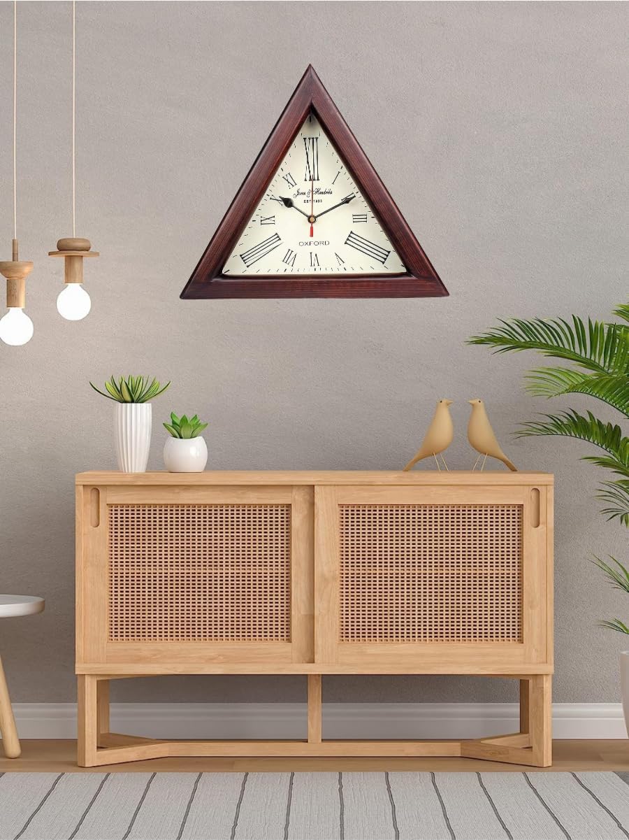PREMIER MART™ Triangle Wooden Wall Clock Designer Number Wall Mounted Clock (Used As Table Also) for Office Hallway Dining & Living Room Home & Decor (Gift Item) Size 12 Inch Big