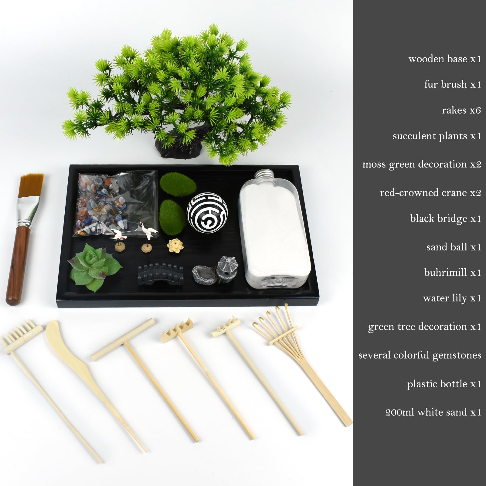 Artcome Japanese Zen Sand Garden for Desk, Home, Office Desk Accessories, Crafted Meditation Therapy Rectangle Tray - Image 2
