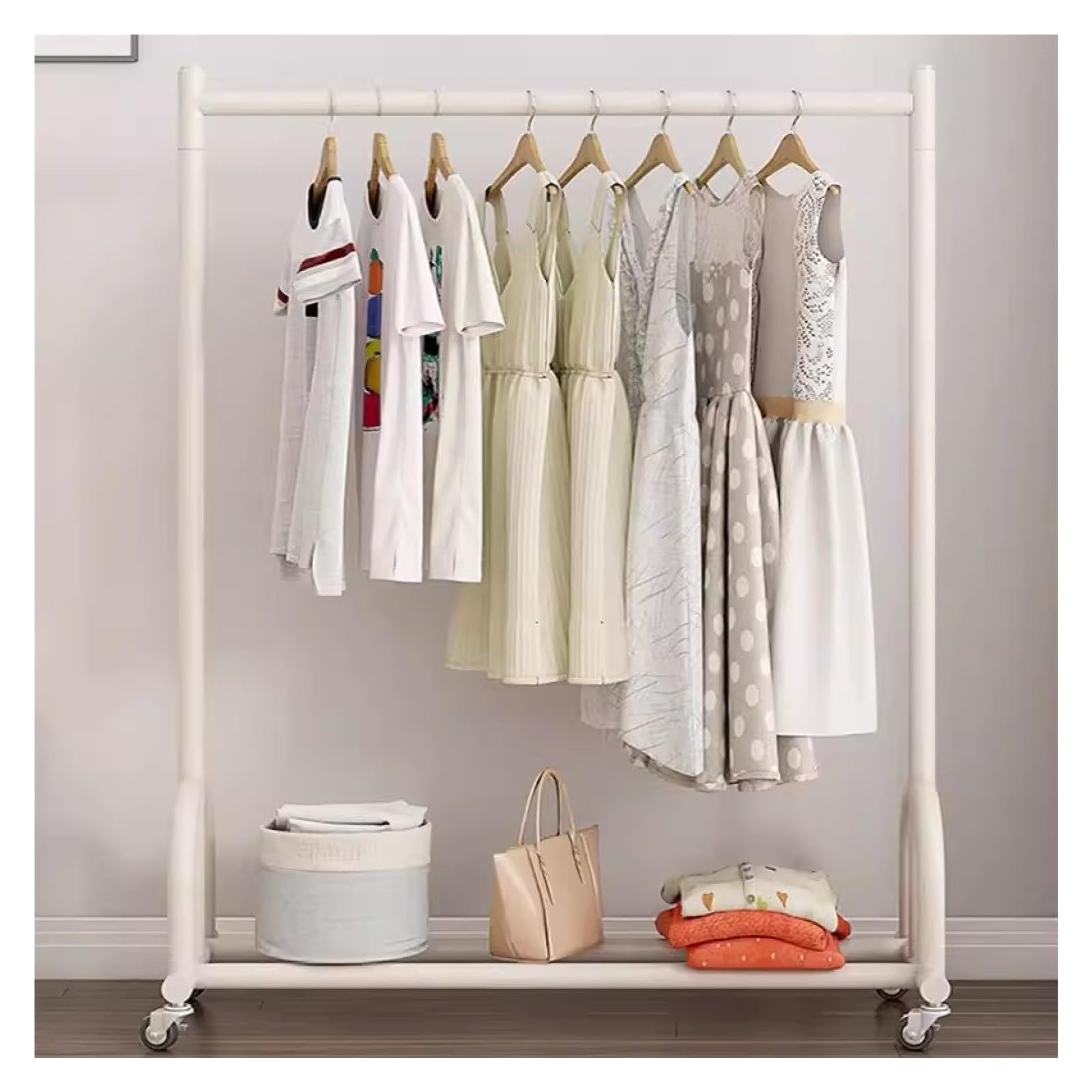 JYBNBBE Metal Clothing Rack Portable Garment Coat Rack Organizer - Clothes Rail for Boutique Store Display Stand in Bedroom & Living Room,White-100x40x150cm