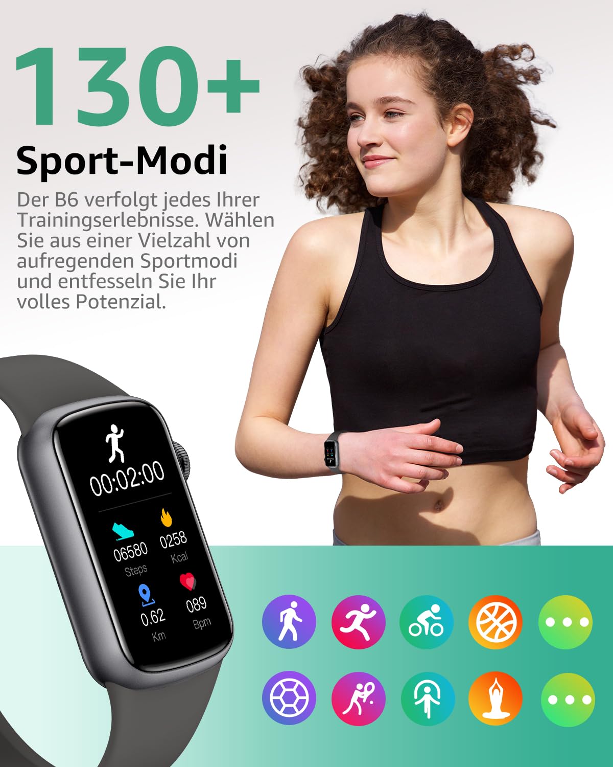 Fitness Tracker, 1,47 Zoll HD-Display Fitnessuhr mit 137+ Sportmodi, Smart Watch mit Schlafmonitor Schrittzähler, IP68 Wasserdicht Fitnessuhr für Damen Herren Black