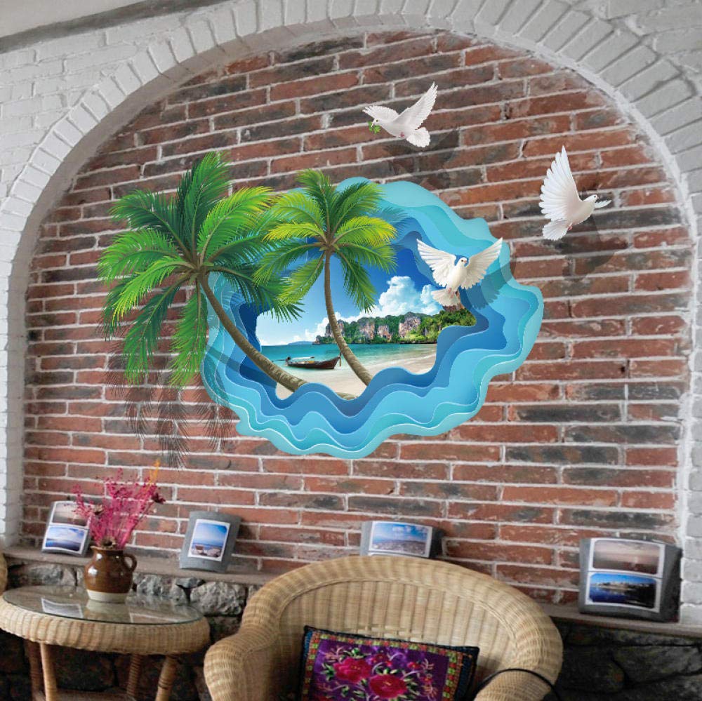 Wandtattoo Kokospalme Strand – 55x57 Cm, Entfernbar, Für Bad, Schlafzimmer, Wohnzimmer, Selbstklebend