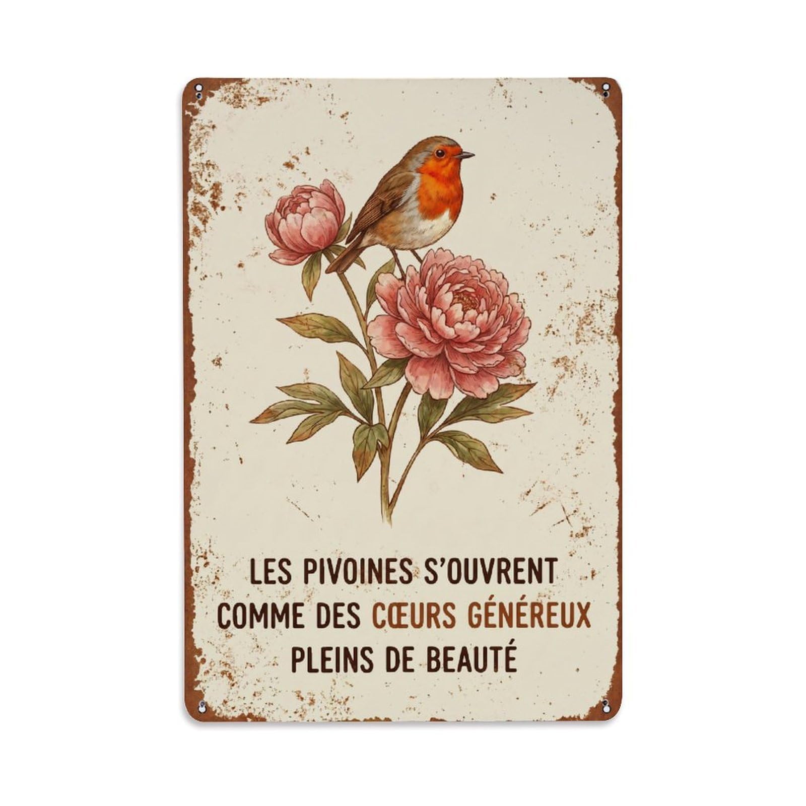 Yrnq Vintage Style-9 Robin Bird Garden Quote Peony Petals Vintage Metal Tin Sign Plaque Wall Decor For Cafe, Club, Garden Round Metal Poster 8X8inch