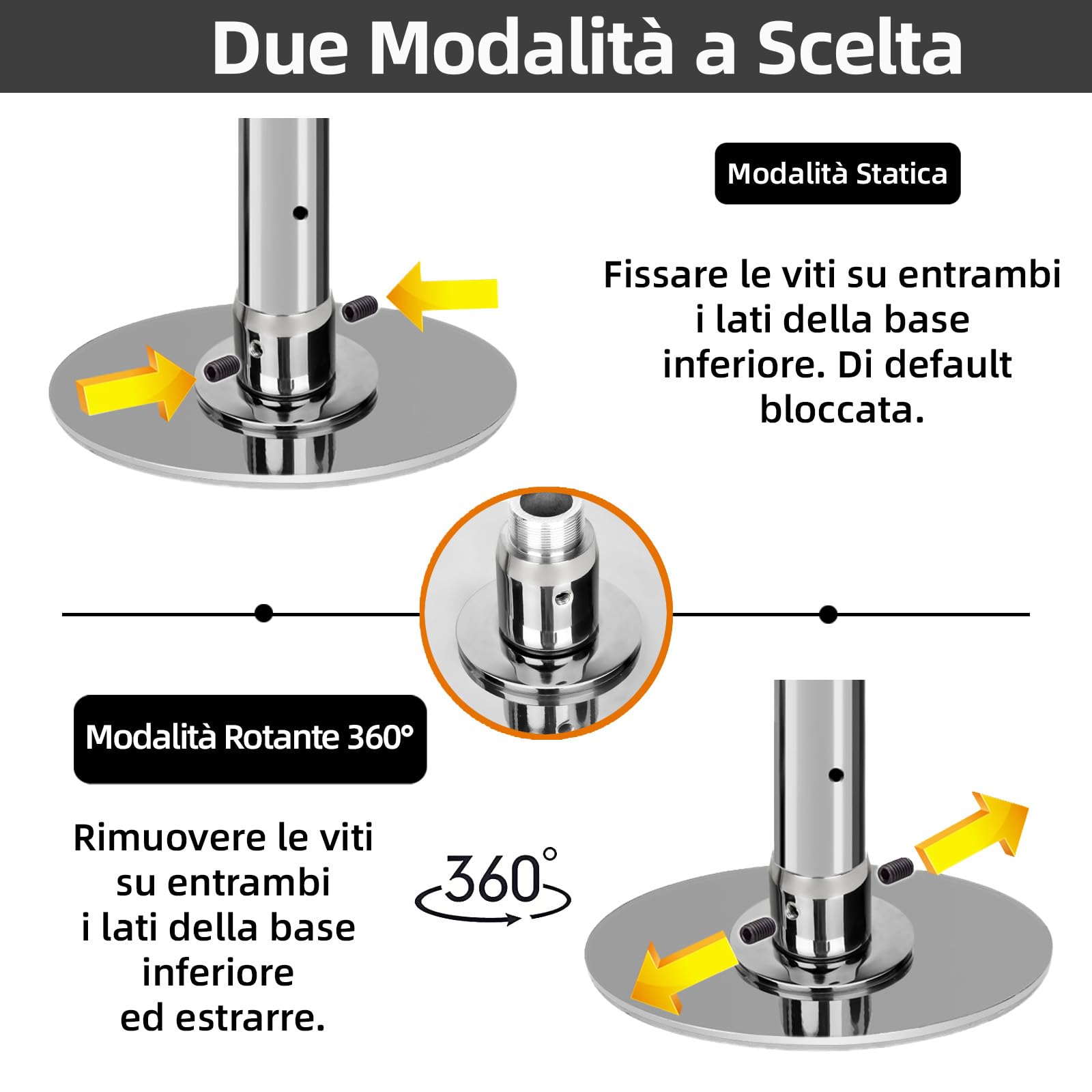 PRIOR FITNESS Palo da Ballo Premium Rimovibile 45 mm – Spinning & Statico, in Acciaio Heavy-Duty, Altezza Regolabile, qualità Professionale, Ideale per Home, Club, Palestra, con Certificazione CE